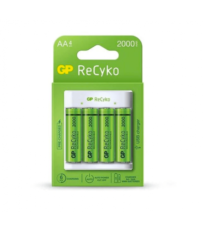 GP Recyko Charger + 4 x 2100mAh battery